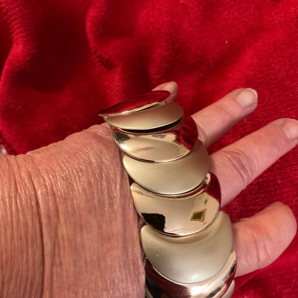 CUFF BRACELET, SHINY GOLDTONE + BRUSHED SILVERTONE - Picture 10 of 11